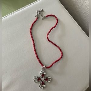 Red and silver color cross necklace